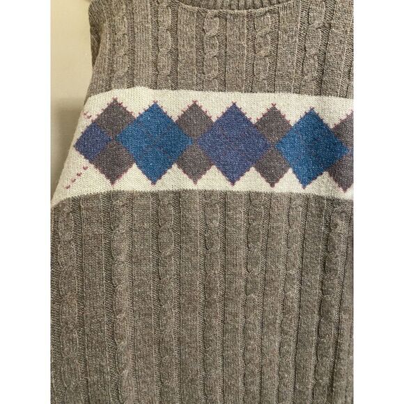 Vintage Country Squire By Jantzen Light Brown Wool Sweater Blue Argyle Print M - Picture 12 of 12